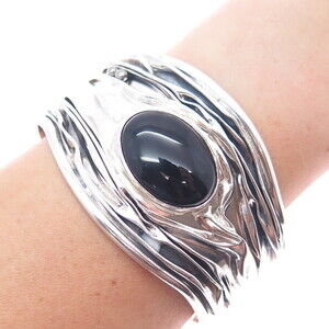 DOMINIQUE DINOUART 925 Sterling Silver Vintage Mexico Black Onyx Bracelet 7.75"